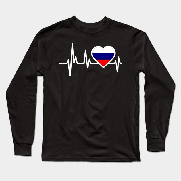 Russia Heartbeat Flag Long Sleeve T-Shirt by Dojaja